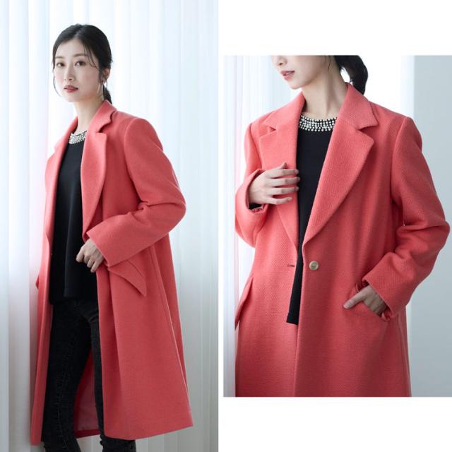 チェスターコート ウール混 レディース ロング アウター 秋 冬 ロングコート