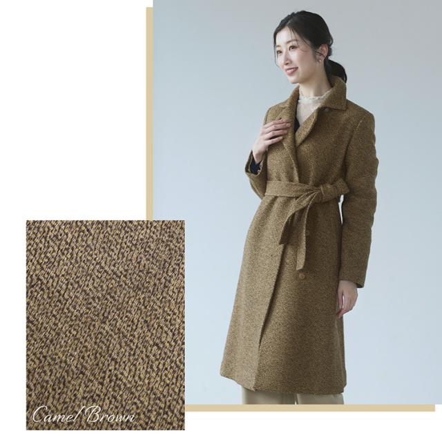ステンカラーコート ウール混 レディース ロング アウター 秋 冬 ジャガード
