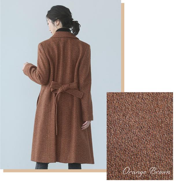 ステンカラーコート ウール混 レディース ロング アウター 秋 冬 ジャガード