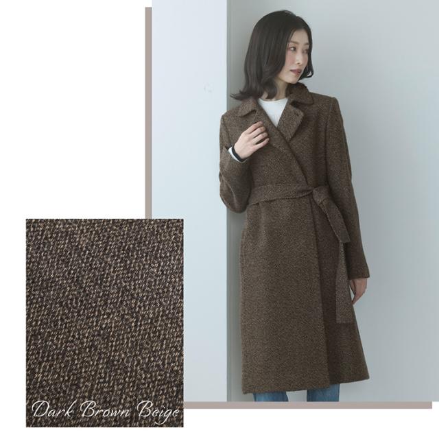 ステンカラーコート ウール混 レディース ロング アウター 秋 冬 ジャガード