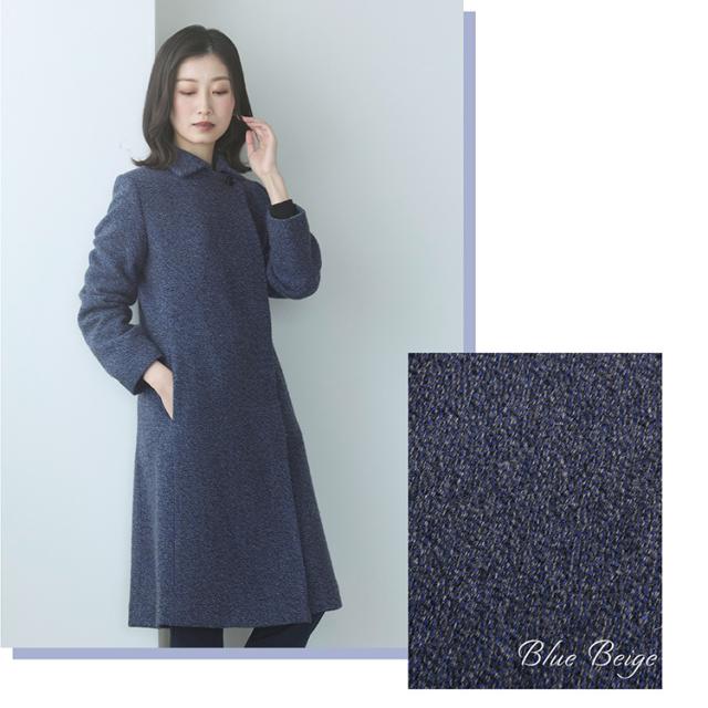 ステンカラーコート ウール混 レディース ロング アウター 秋 冬 ジャガード