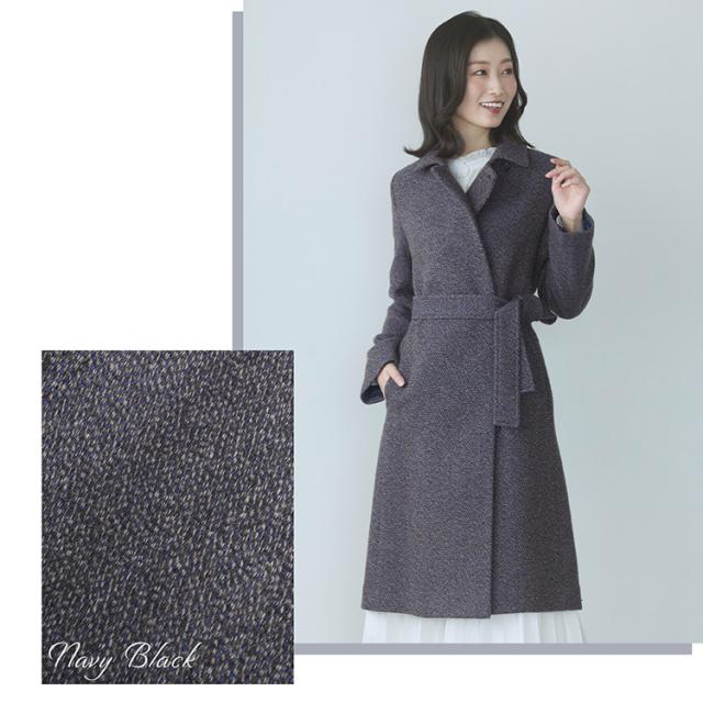 ステンカラーコート ウール混 レディース ロング アウター 秋 冬 ジャガード