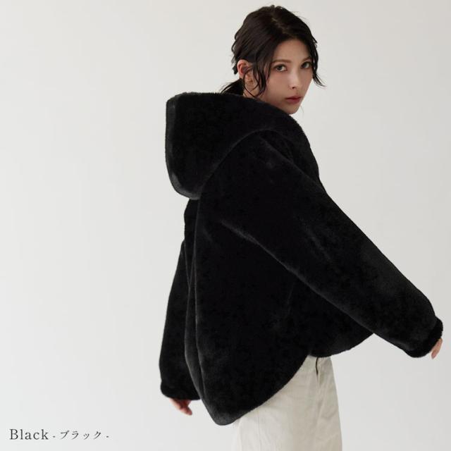フェイクファージャケット ミンク調 ミンク風 フード付き ファージャケット エコファー ブラック