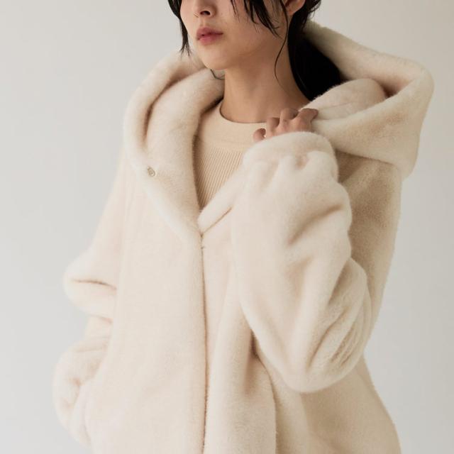 フェイクファージャケット ミンク調 ミンク風 フード付き ファージャケット エコファー