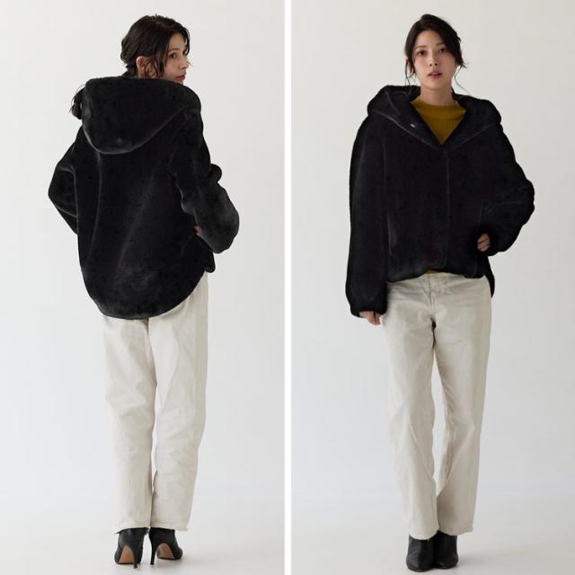 フェイクファージャケット ミンク調 ミンク風 フード付き ファージャケット エコファー