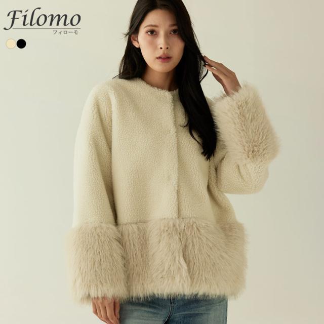 フェイクファージャケット ムートン調 ムートン風 ノーカラー ファージャケット エコファー