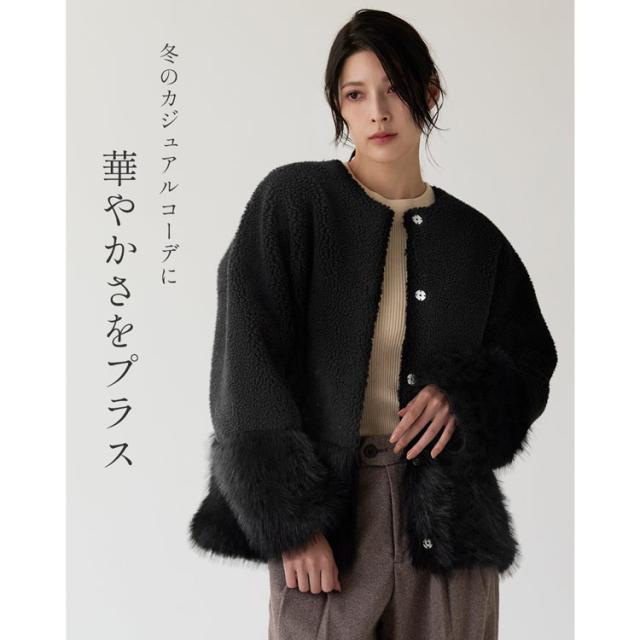 フェイクファージャケット フード付き エコファー ショート丈 体型カバー コーディネート