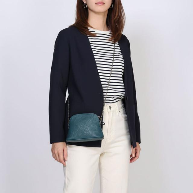 jamale 牛革 ミニショルダーバッグ チェーンショルダー ポーチ 花柄 型押し 日本製 (07000683r)