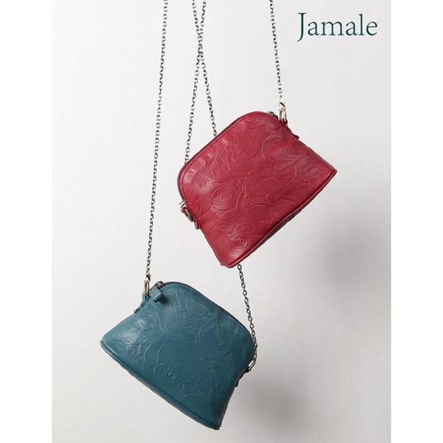 jamale 牛革 ミニショルダーバッグ チェーンショルダー ポーチ 花柄 型押し 日本製 (07000683r)