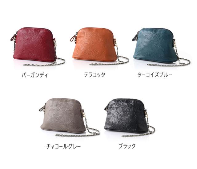 jamale 牛革 ミニショルダーバッグ チェーンショルダー ポーチ 花柄 型押し 日本製 (07000683r)カラーバリエーション