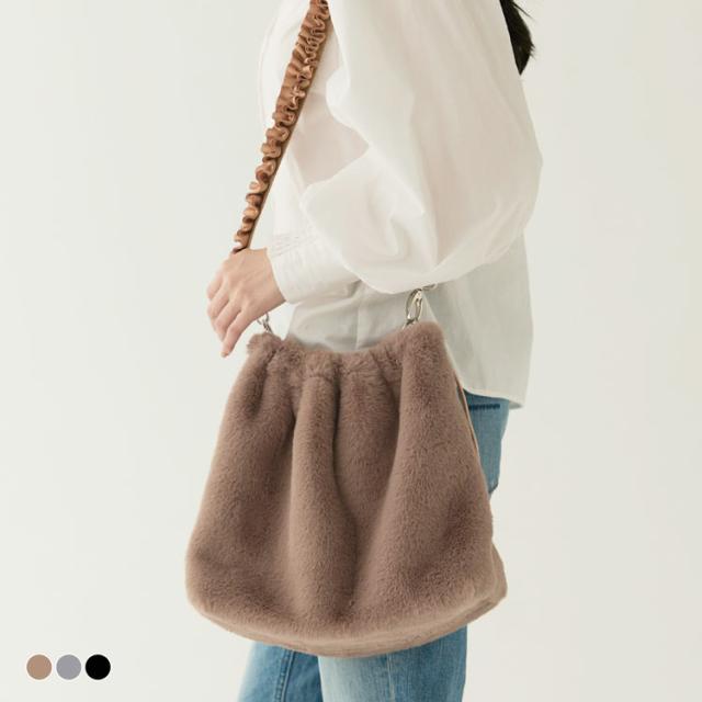 ファーバッグ レディース エコファー 巾着バッグ ショルダーバッグ フリル フェイクファー