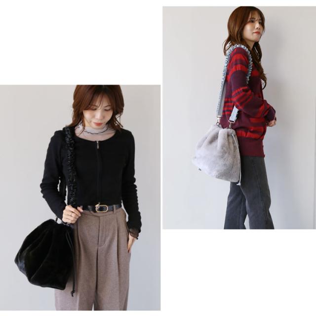 ファーバッグ レディース エコファー 巾着バッグ ショルダーバッグ フリル フェイクファー