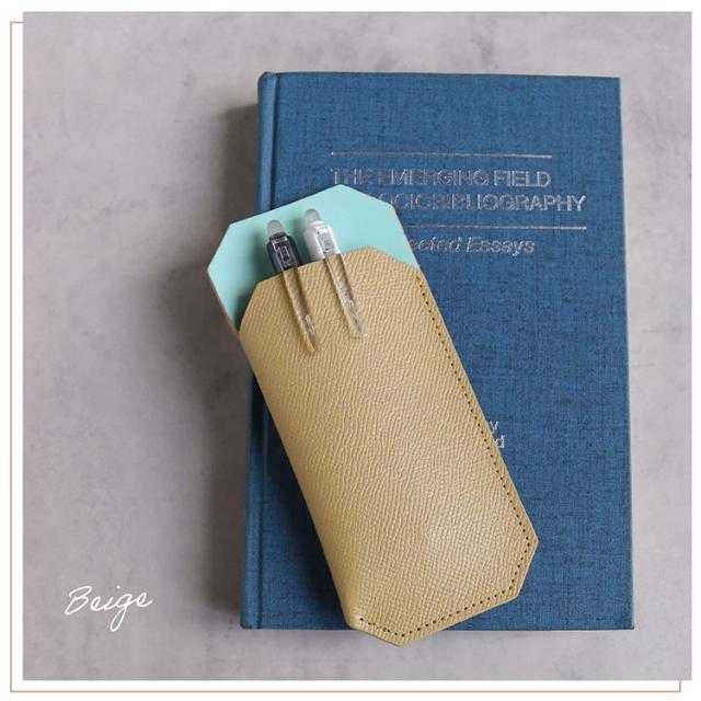 ベージュ 本革 スリム　メガネケース