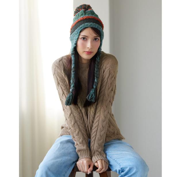 ニット帽 ポンポン 耳あて付き レディース イヤーフラップビーニー