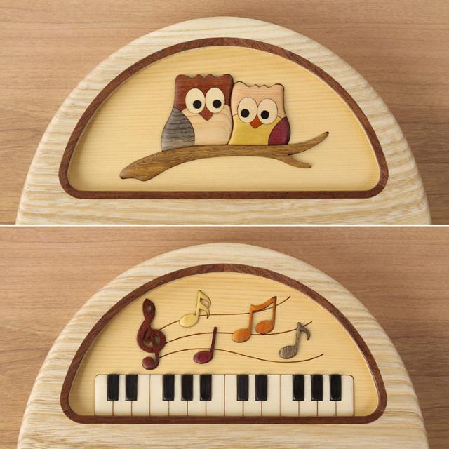 時計 置き時計 置時計 掛け時計 天然木 木製 ふくろう ピアノ 文字盤 セン ウォールナット (09000732r)