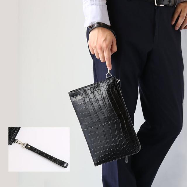 クロコダイル マット 加工 クラッチ バッグ ブラック メンズ
