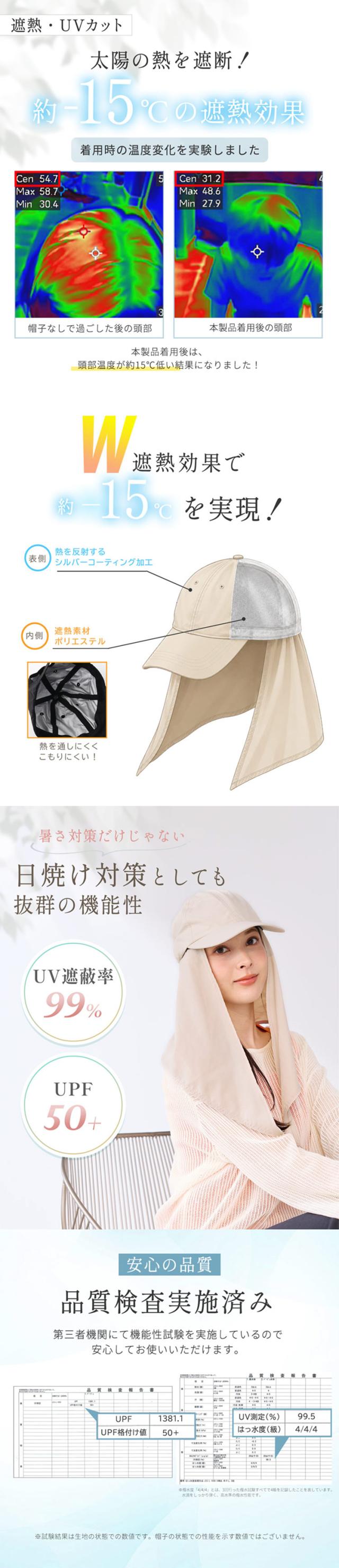 遮熱帽子 スカーフキャップ 遮熱 filomo 紫外線遮蔽率99%  UPF50 日焼け防止 