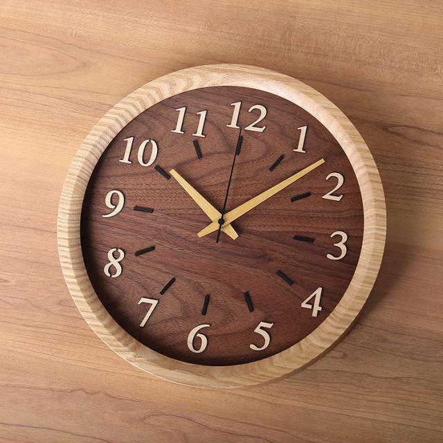 時計 掛け時計 天然木 木製 丸型 直径30cm 丸 円 ウォールナット チェリー タモ (09000758r)