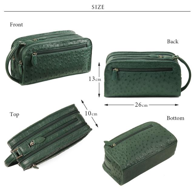 オーストリッチ Wファスナー メンズ セカンドバッグ