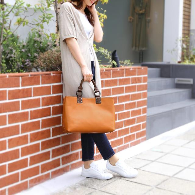 牛革 トートバッグ キャメル