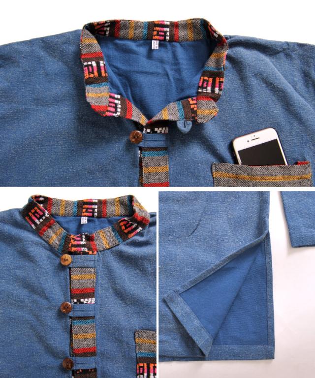 ゲリ織りバンドカラープルオーバーシャツ