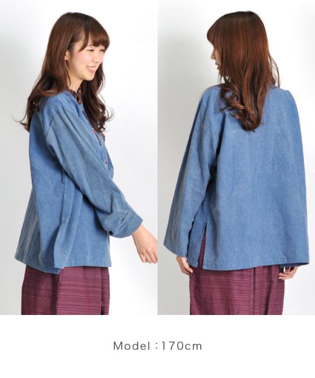 ゲリ織りバンドカラープルオーバーシャツ