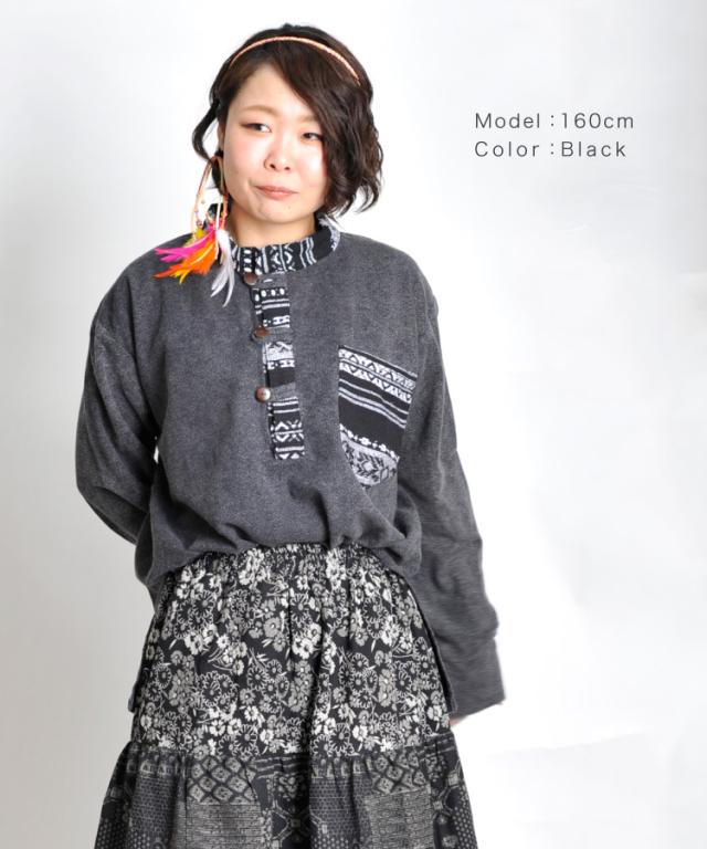 ゲリ織りバンドカラープルオーバーシャツ