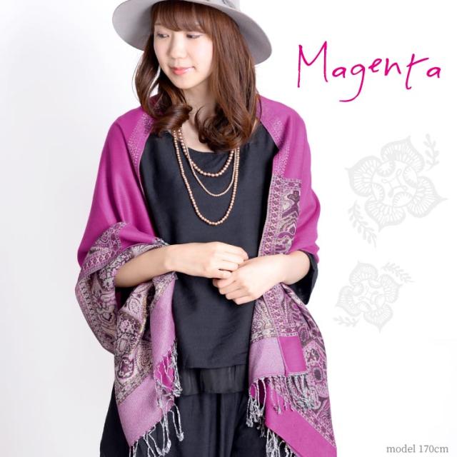 金糸刺繍のカシミアタッチ大判ストール