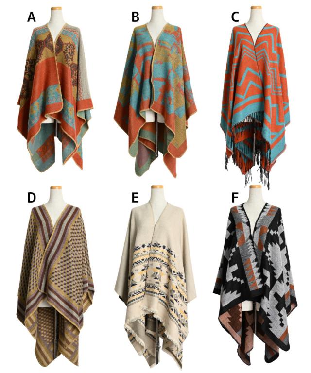 ふわっと優しく。幾何学柄大判ポンチョストール