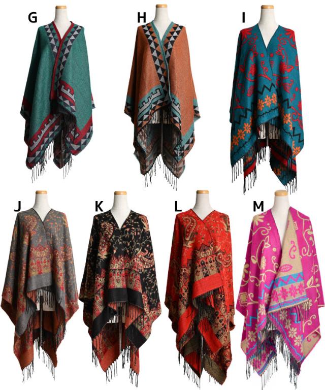 ふわっと優しく。幾何学柄大判ポンチョストール