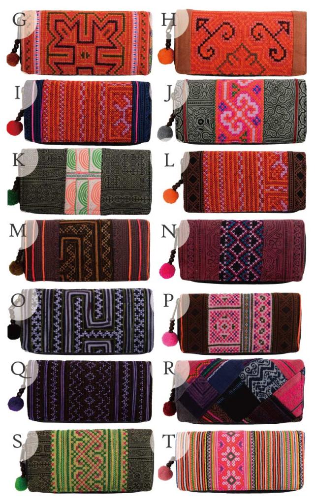 しっかりデザインでたっぷり収納。モン族刺繍ファスナー長財布