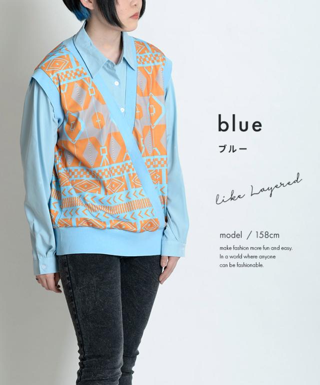 これ1枚でコーデがキマるネイティブ柄ドッキングベストシャツ