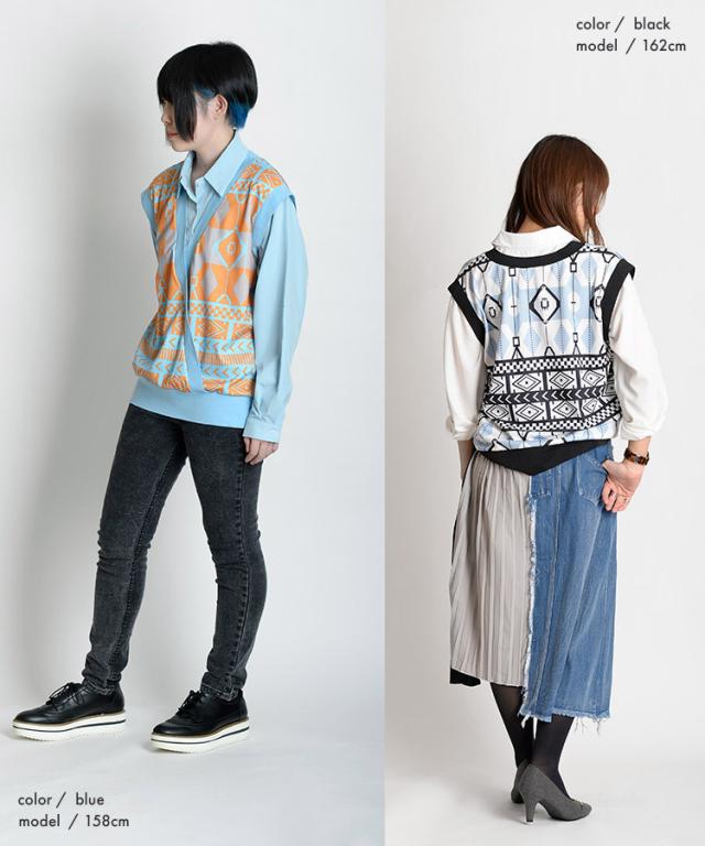 これ1枚でコーデがキマるネイティブ柄ドッキングベストシャツ