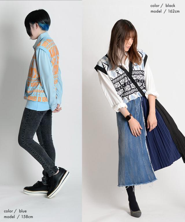 これ1枚でコーデがキマるネイティブ柄ドッキングベストシャツ