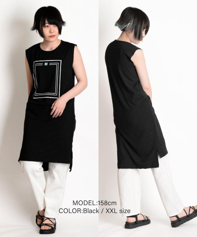 一枚でも様になる。ノースリーブプリントチュニックワンピース