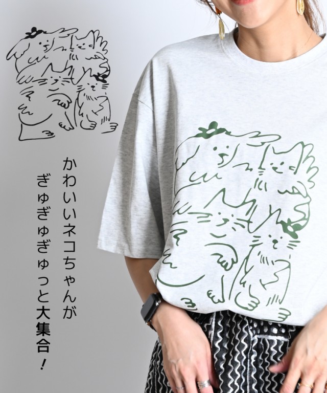 猫プリントTシャツ