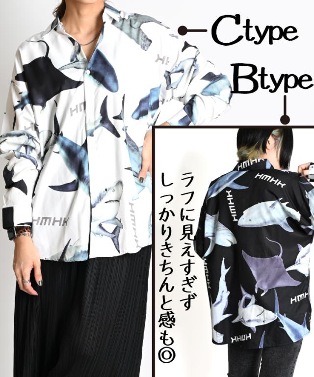 柄シャツ メンズ レディース 長袖 シャツ ブラウス 総柄 秋 冬
