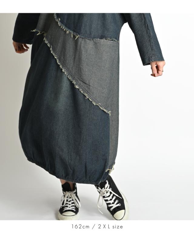 デニム長袖ワンピース