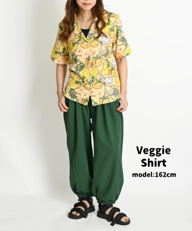 可愛い野菜イラスト溢れるColorfulベジタブル柄開襟半袖シャツ