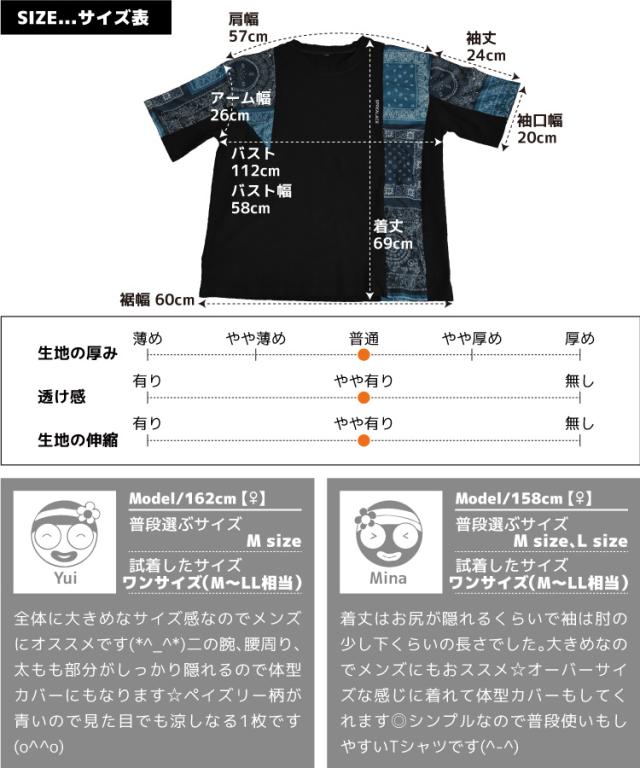 切り替えで目を引く。袖ペイズリー柄Tシャツ