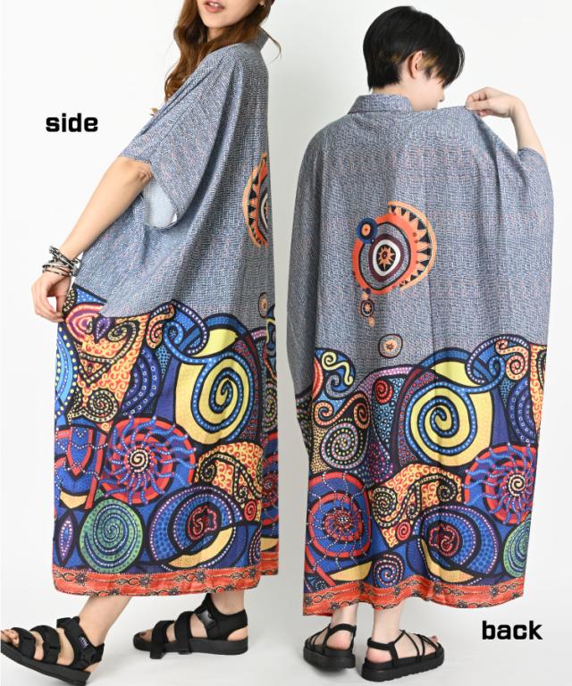 幾何学着こなす。アートプリントドルマンスリーブシャツワンピ