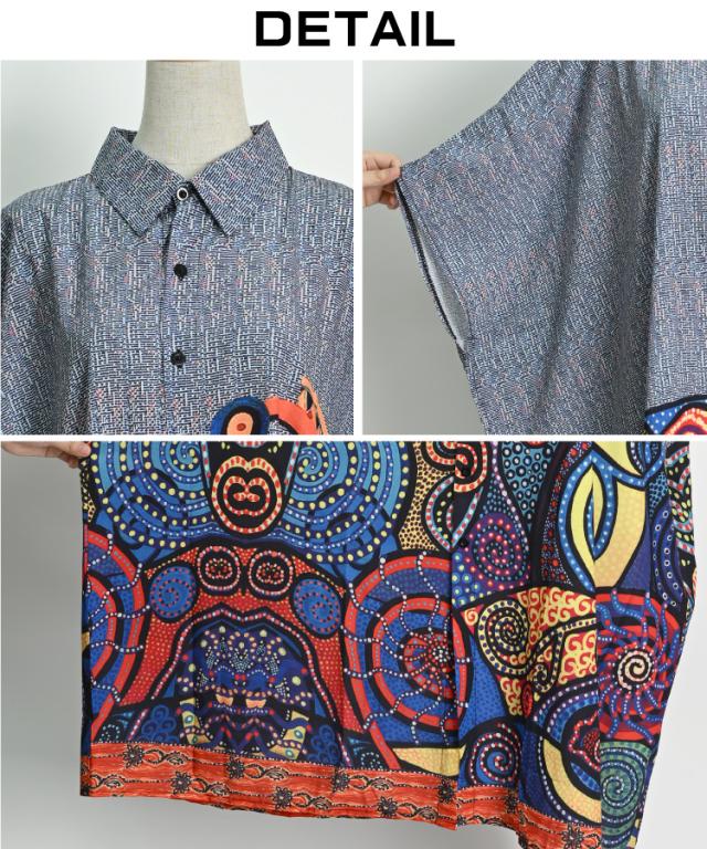 幾何学着こなす。アートプリントドルマンスリーブシャツワンピ