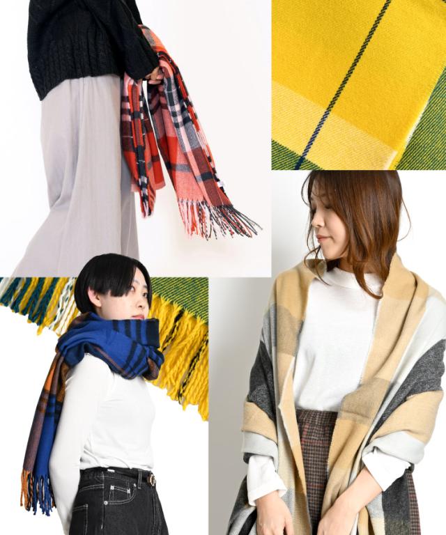 顔まわりに、愛嬌とぬくもり。大判チェックマフラー