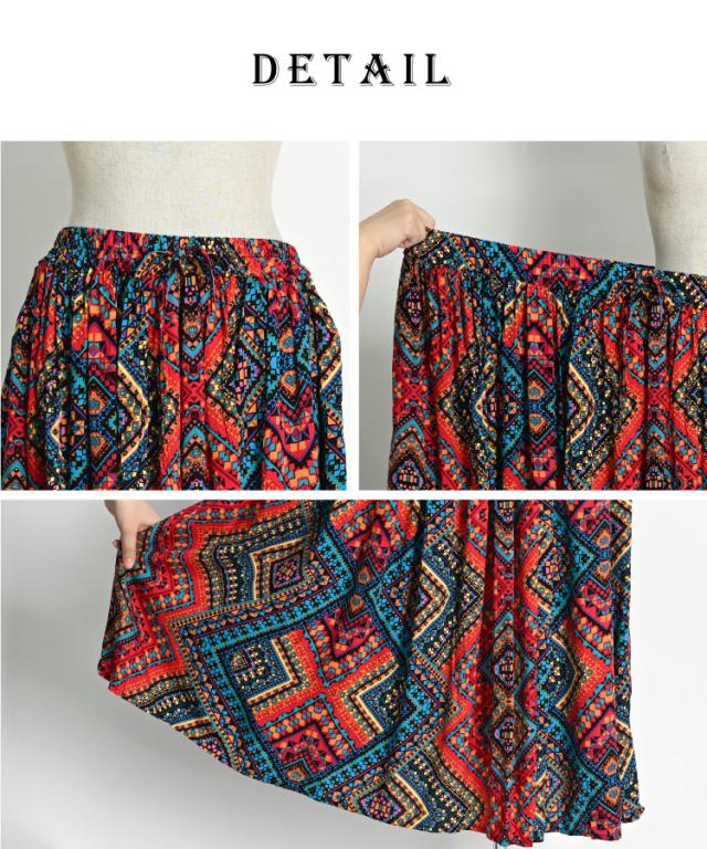 周りと差がつく。幾何学柄ロングスカート