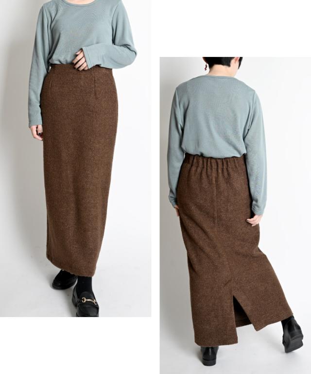 オフィスもデートも。ミニブークレロングスカート