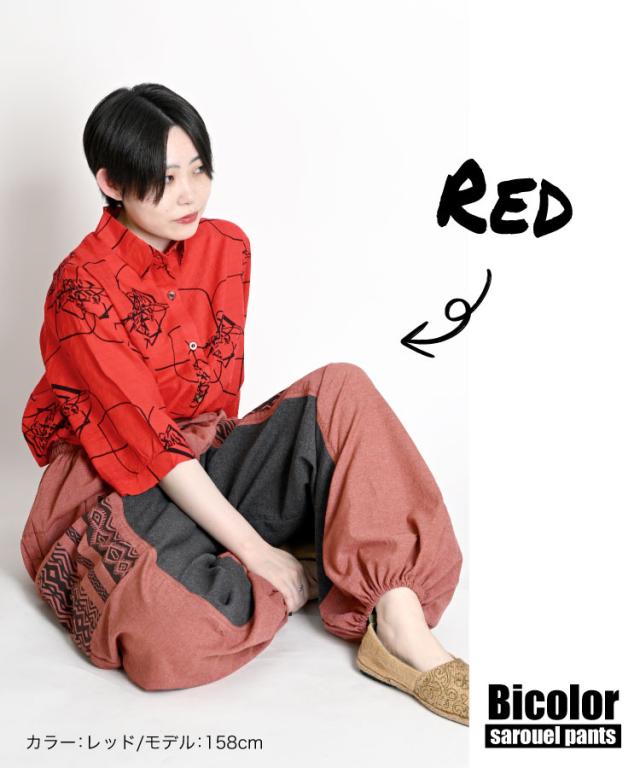 どの角度から見てもキマる。バイカラーサルエルパンツ