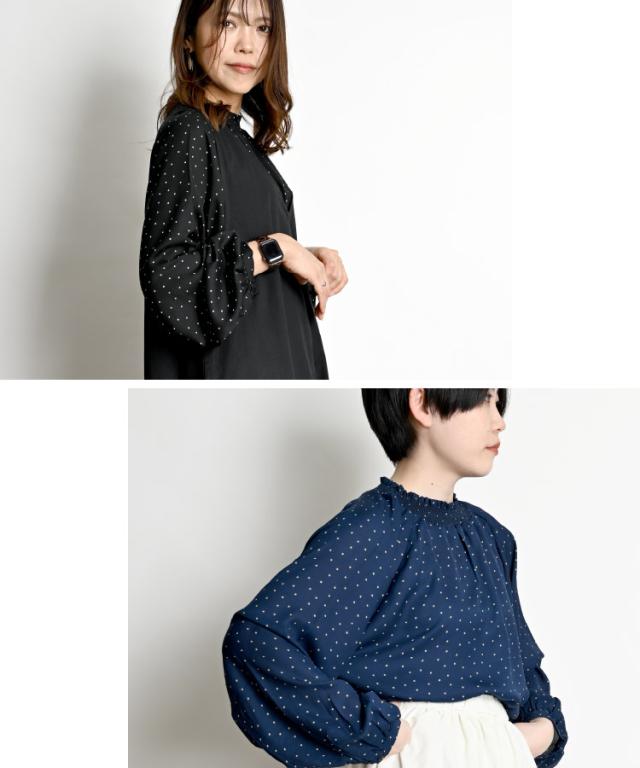 大人の可愛げをON。プリントシャーリングブラウス