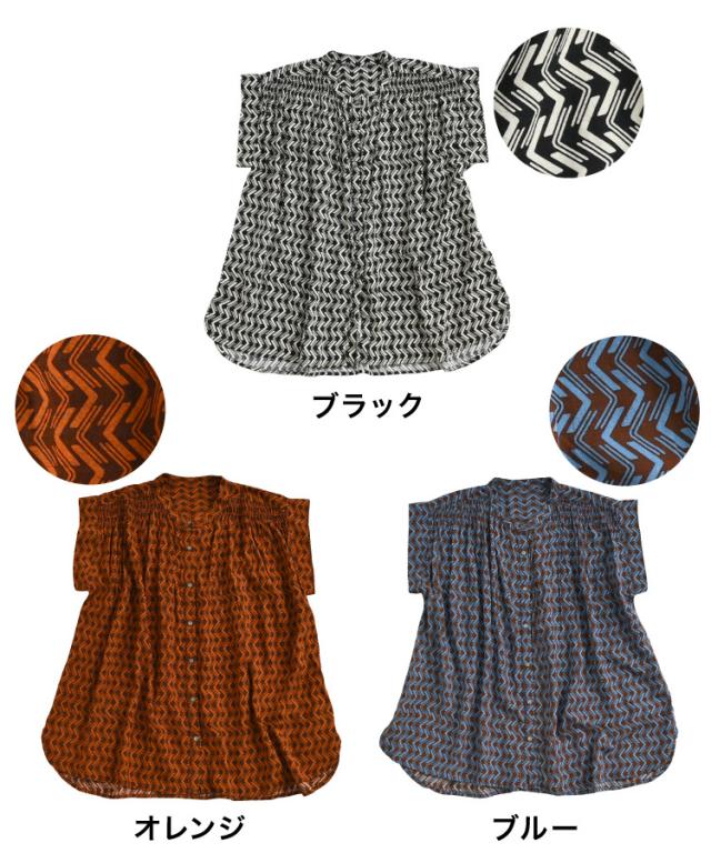 レーヨンプリントシャーリングブラウス