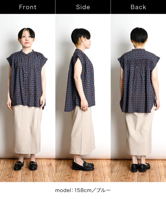 レーヨンプリントシャーリングブラウス