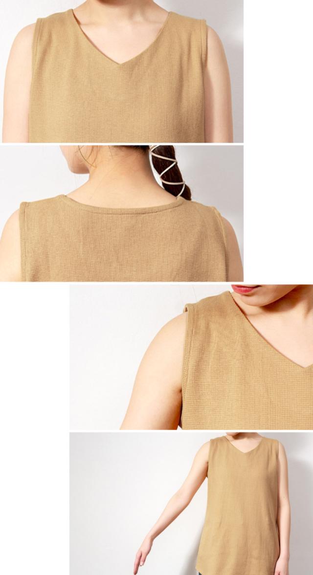 Vネックワッフルタンクトップ